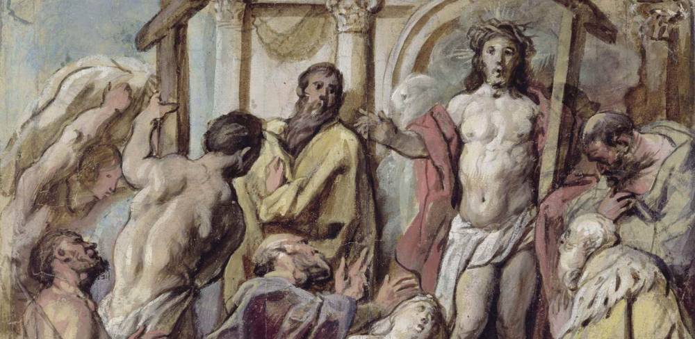 Jacob Jordaens, Christus und die reuigen Sünder, Detail, um 1630, schwarze Kreide, Pinsel in Braun und Deckfarben