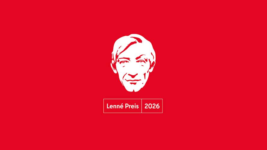 © SenMVKU – Portraet eines Gesichtes in Weiß auf rotem Hintergrund. Unten Text: Lenne Preis 2026.
