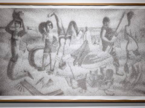  – Flypicture, Max Beckmann, Der Strand 1927, 2023-2025; fly traces with pigments derived from World War II bomb debris