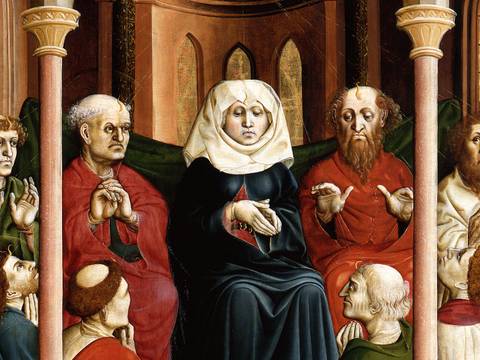 Hans Multscher, Die Ausgießung des Heiligen Geistes / Pfingsten (Detail), 1437