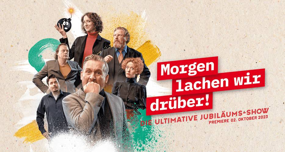 Kabarett-Theater DISTEL | Morgen lachen wir drüber! | v.l.: Timo Doleys, Frank Voigtmann, Caroline Lux, Rüdiger Rudolph, Stefan Martin Müller, Nancy Spiller | Fotos: Andrey Kezzyn, Gestaltung: sign.berlin – Kabarett-Theater DISTEL | Morgen lachen wir drüber! | v.l.: Timo Doleys, Frank Voigtmann, Caroline Lux, Rüdiger Rudolph, Stefan Martin Müller, Nancy Spiller | Fotos: Andrey Kezzyn, Gestaltung: sign.berlin