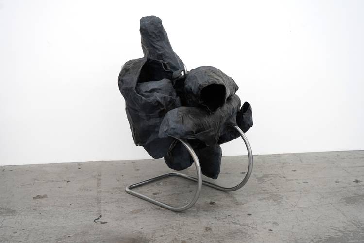 Rodney McMillian, Untitled (Knoll’s Chair), 2023-2026. Chair, fabric, wire, and acrylic. Photo: Josh Vasquez