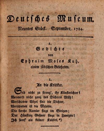 Das Gedicht „An die Kritiker“ von Ephraim Moses Kuh (Ausschnitt)