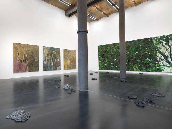 Installation view: andreas eriksson in dialogue with kim chong hak, painting the path, neugerriemschneider, Berlin. Courtesy the artists and neugerriemschneider, Berlin. Photo: Jens Ziehe, Berlin