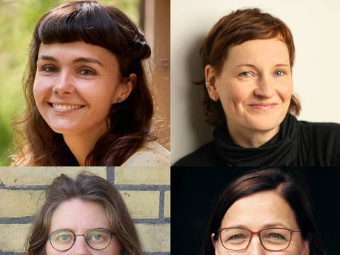  – Vier lächelnde Personen in quadratischem Bildraster, zwei oben, zwei unten, in unterschiedlichen Hintergründen und Frisuren.
