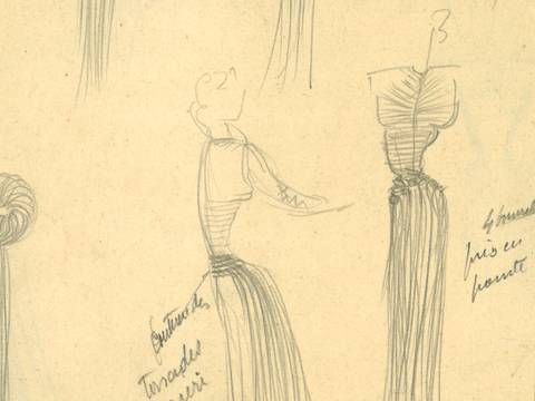 Alix Grès, Arbeitsskizzen / Working sketches , Paris ca. 1944, Papier, Bleistift / Paper, pencil.