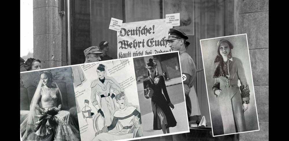 „Das Brautkleid aus Cellophan“, Dezember 1934. Eines der letzten Berliner Modelle von Erna Becker – Stolze Initialen: Kleid mit Messingmonogramm von Richard Goetz 1933 – Extravagantes Strassner-Modell, London 1940: Dunkelblauer Mantel mit scharlachrotem Futter und rot-weiß-gepunktetem Kleid – Mante…
