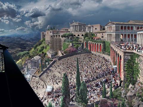 Panorama PERGAMON mit Blick von oberster Besucherplattform auf das Theater und die Akropolis