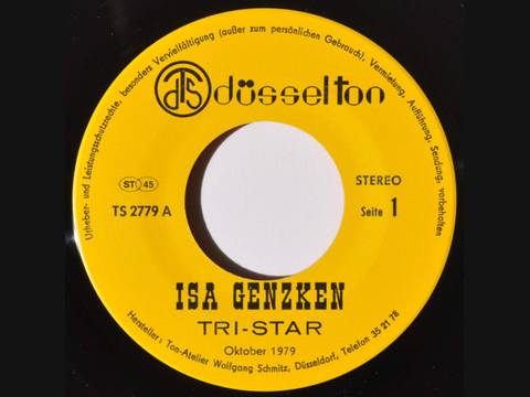 Isa Genzken, Label der Single Tri-Star, 1979, Vinyl, Papier, Ø 17,5 cm, Staatliche Museen zu Berlin, Nationalgalerie, 2019 Ankauf der Sammlung Broken Music von Ursula Block, erworben mit Hilfe der Ernst von Siemens Musikstiftung und der Ernst von Siemens Kunststiftung