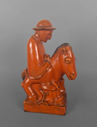 Reiter (Uranglasur), Ludwig König (1891-1972) – Reiter (Uranglasur) H 27,5 cmLudwig König (1891-1972)Karlsruher Majolika um 1930