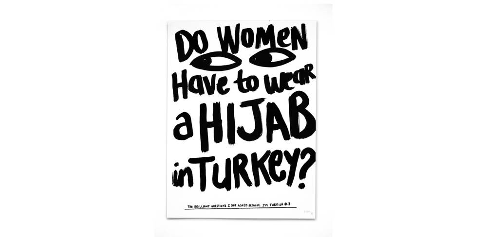 Esra Gülmen, Do Women have to Wear a Hijab in Turkey?, aus der Serie The brilliant questions I got asked because I’m Turkish, 2019, Tusche auf Papier