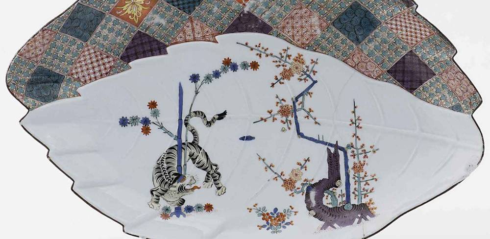 Schale mit gelbem Tiger und Schachbrettmuster, Detail, Königliche Porzellanmanufaktur Meißen, um 1740