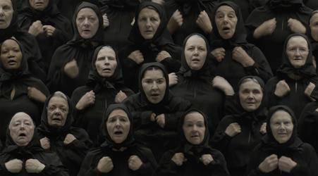 Tito's Funeral from the series Balkan Erotic Epic, Performance documentation, Factory International, 2025, Manchester, UK © Marina Abramović, Courtesy of the Marina Abramović Archives / VG Bild-Kunst, Bonn 2026, photo: Marco Anelli