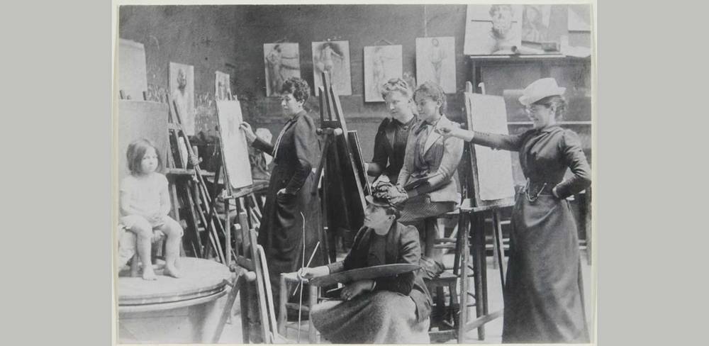Malklasse in der Académie Colarossi in Paris, um 1892