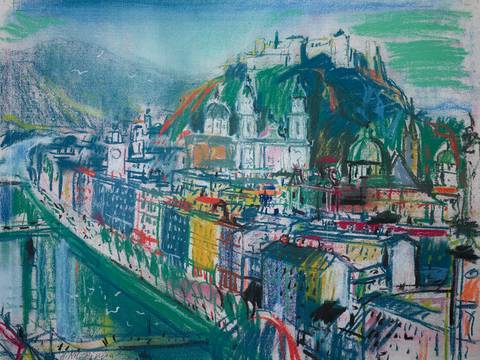 Hans Robert Pippal. Die Altstadt von Salzburg, 1954, Pastell, 48,5 × 63 cm