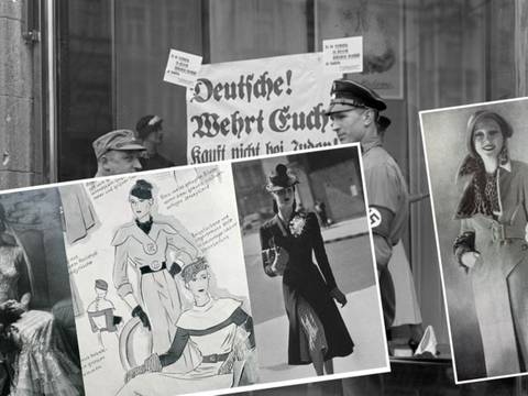 „Das Brautkleid aus Cellophan“, Dezember 1934. Eines der letzten Berliner Modelle von Erna Becker – Stolze Initialen: Kleid mit Messingmonogramm von Richard Goetz 1933 – Extravagantes Strassner-Modell, London 1940: Dunkelblauer Mantel mit scharlachrotem Futter und rot-weiß-gepunktetem Kleid – Mante…