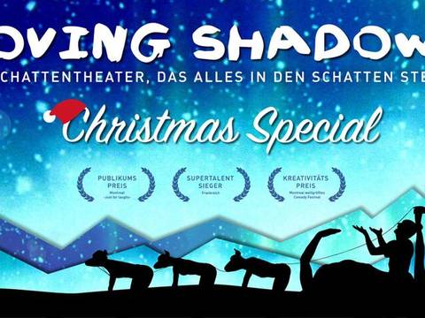  – MOVING SHADOWS, ein Schattentheater. Christmas Special. Silhouetten von Tieren mit Schlitten und Personen. Publikumspreis, Supertalent Sieger, Kreativitäts