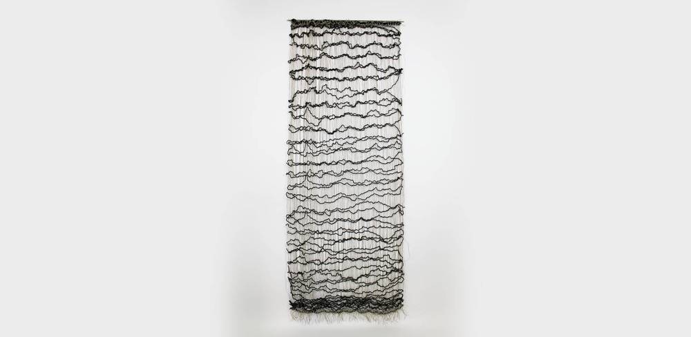 Sofie Dawo, ohne Titel, 1963, Wolle, Kordel, Leinen, Wollschuss in Leinenkette, geknotet