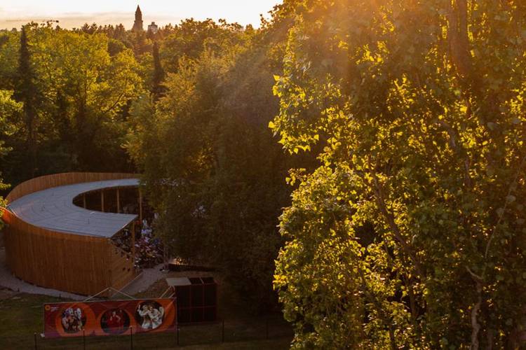 Drohnenaufnahme: Theater am Insulaner, Planetarium am Insulaner, Wilhelm-Foerster-Sternwarte, Sommerbad am Insulaner – Drohnenaufnahme: Theater am Insulaner, Planetarium am Insulaner, Wilhelm-Foerster-Sternwarte, Sommerbad am Insulaner © Shakespeare Company Berlin | René Löffler