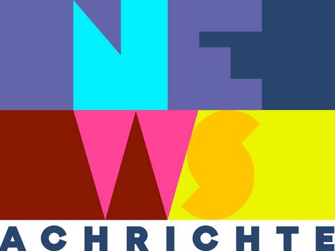 Key Visual der Ausstellung – Key Visual der Ausstellung, das den Titel "NEWS" in bunte Buchstaben und darunter "NACHRICHTEN" zeigt