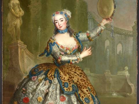 Antoine Pesne: Barbara Campanini als Bacchantin, um 1745. Öl auf Leinwand, 221 × 140 cm – Antoine Pesne: Barbara Campanini als Bacchantin, um 1745. Öl auf Leinwand, 221 × 140 cm