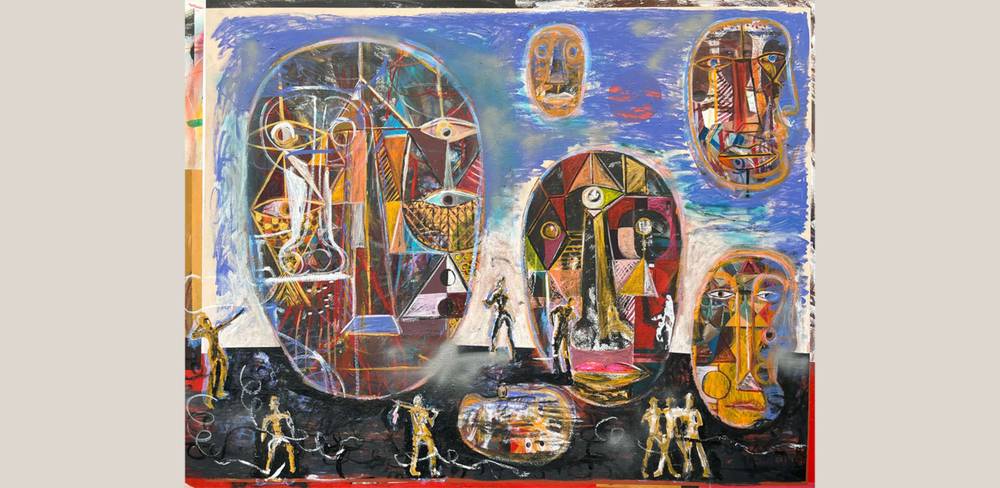 Khalid Shatta, Stranger Constructing Culture, 2026, Acryl auf Leinwand, 160 x 207 cm