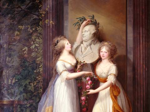 Friedrich Georg Weitsch: Luise und Friederike an der Büste Friedrich Wilhelms II., 1795 – Friedrich Georg Weitsch: Luise und Friederike an der Büste Friedrich Wilhelms II., 1795