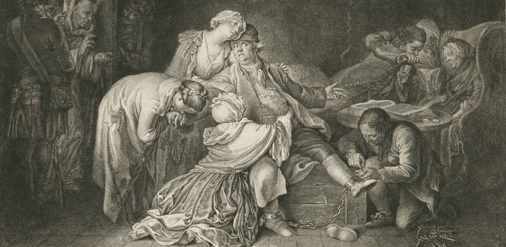 Daniel Chodowiecki, Der Abschied des Jean Calas von seiner Familie, Detail, 1768, Radierung, Abzug von der zweiten Platte