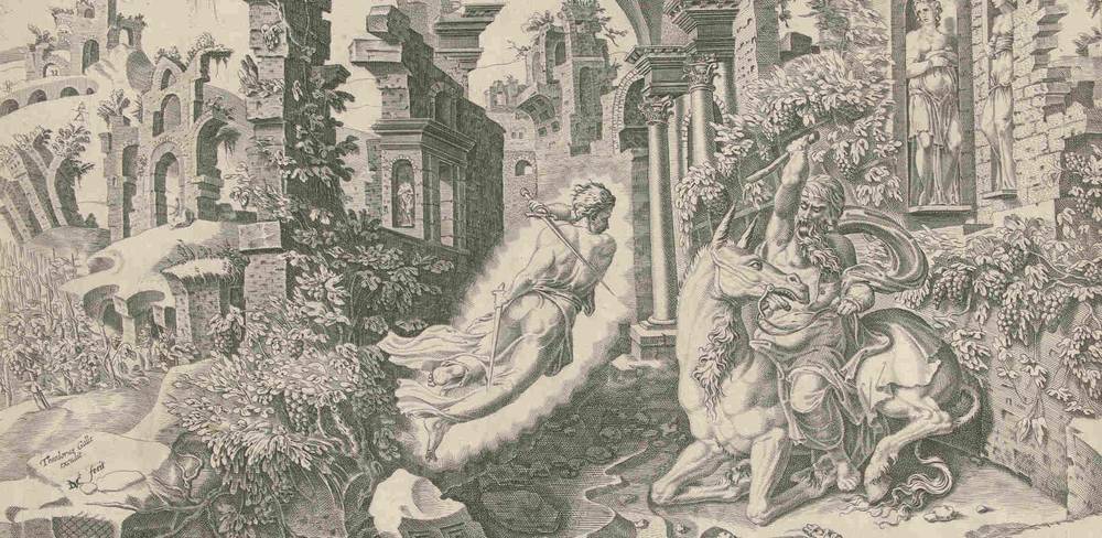Dirck Volckertsz. Coornhert nach Maarten van Heemskerck, Bileam und der Engel, 1554, Radierung, Kupferstich
