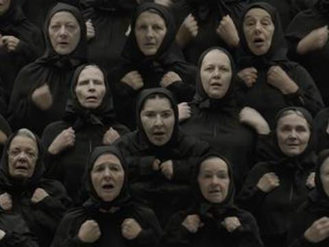 Tito's Funeral from the series Balkan Erotic Epic, Performance documentation, Factory International, 2025, Manchester, UK © Marina Abramović, Courtesy of the Marina Abramović Archives / VG Bild-Kunst, Bonn 2026, photo: Marco Anelli