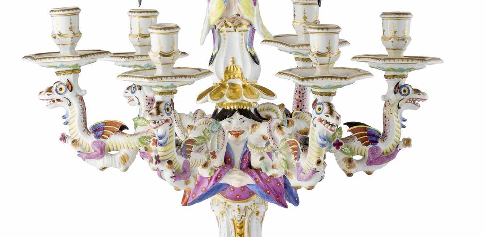 Kandelaber, sog. Elefantenleuchter, Detail, Kgl. Porzellanmanufaktur Meißen, Johann Joachim Kaendler, Johann Benjamin Thomae, Porzellan, um 1735
