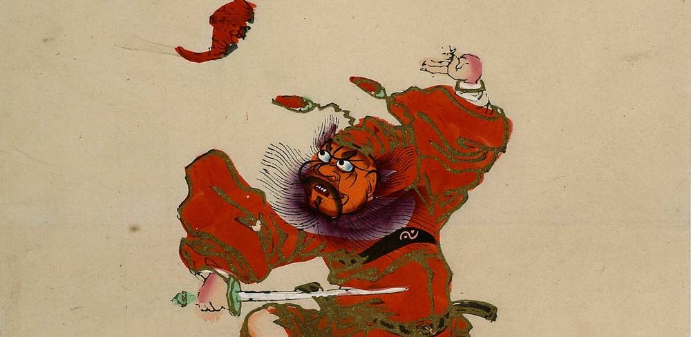 Tanzender Zhong Kui, Detail, China, Yangliuqing, 1. Hälfte 20. Jh., Holzschnitt