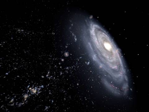  – Die Milchstraße, unsere Heimatgalaxie, von außen betrachtet.