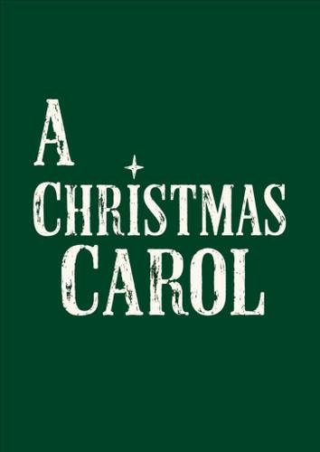 A CHRISTMAS CAROL in weißer Schrift auf dunkelgrünem Hintergrund. Stern über dem Wort CHRISTMAS.